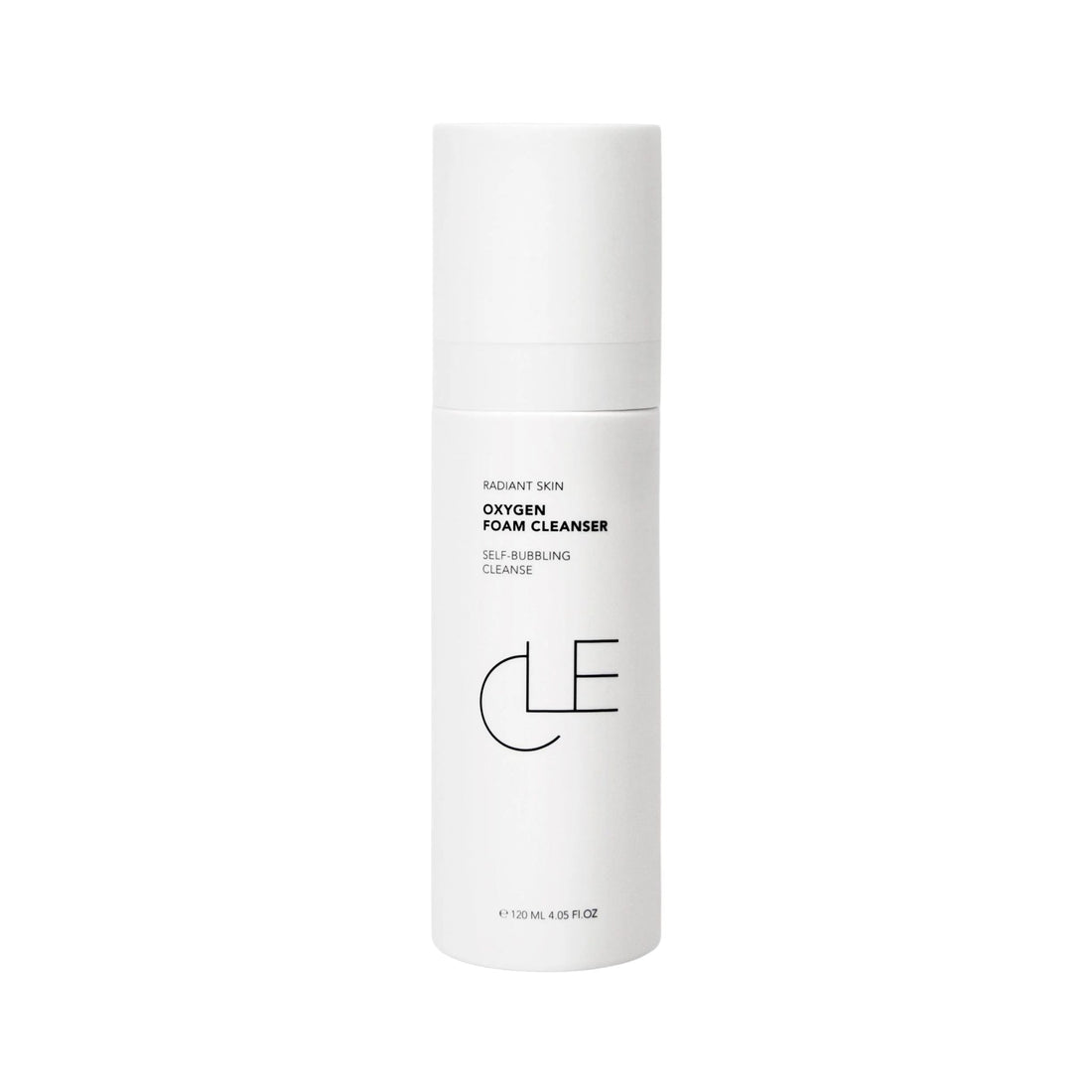 White bottle of CLE Oxygen Foam Cleanser on a white background