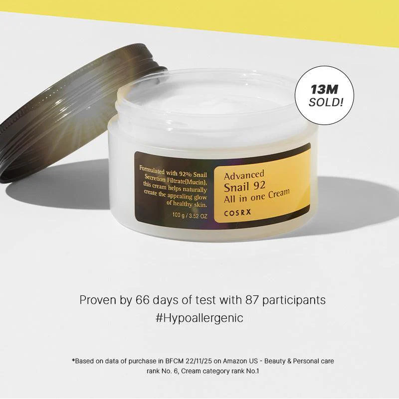 Cosmetic cream jar with a yellow background and text claiming it as 'Global No.1 Cream'.