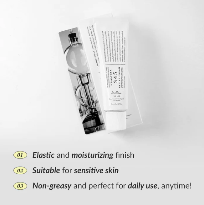 Skincare product packaging with text on a white background