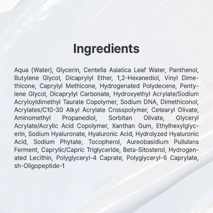 A close-up of a white skincare product container with a textured finish, featuring a printed ingredients list in black text on the front.