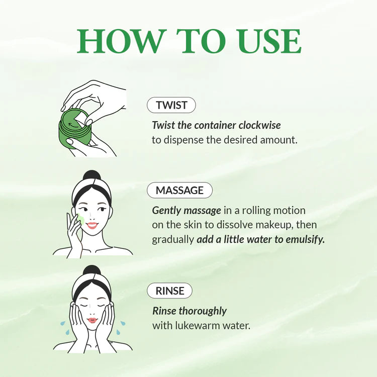 The Pharmacy Lab Dr. Althea Pure Grinding Cleansing Balm how to use steps showing twist, massage, and rinse method