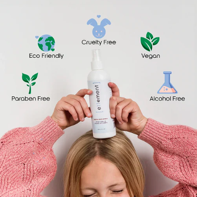 White spray bottle with 'e11ement' branding on a white background