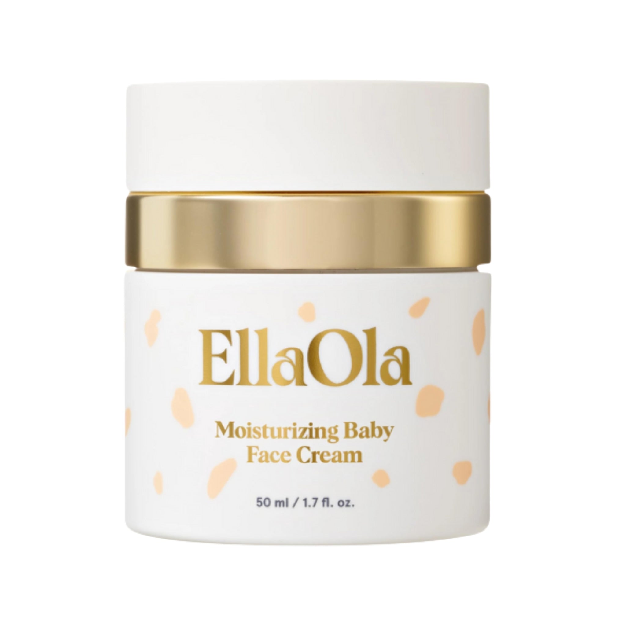 EllaOla Moisturizing Baby Face Cream in a white and gold jar for gentle infant skincare.