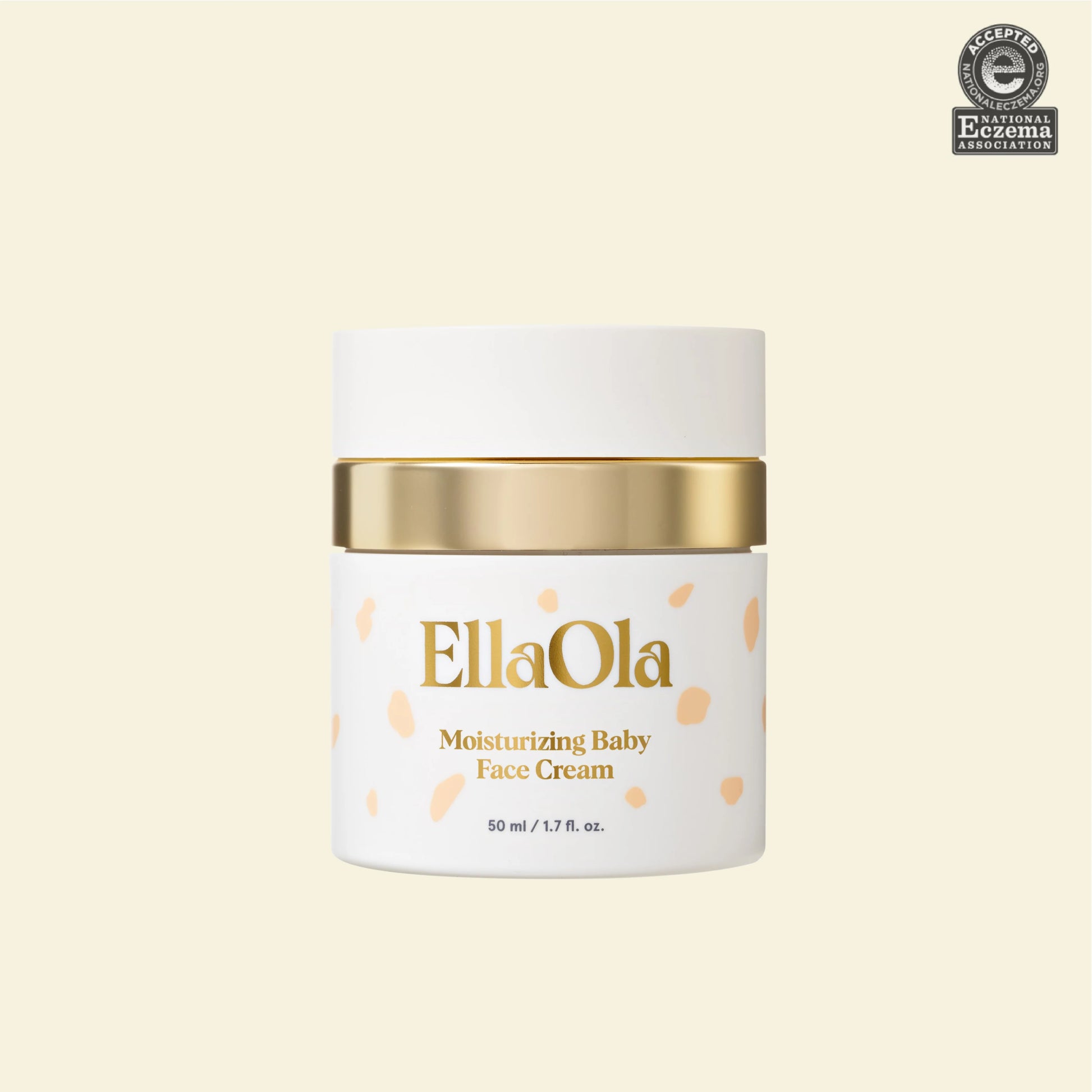 EllaOla moisturizing baby face cream jar on a beige background