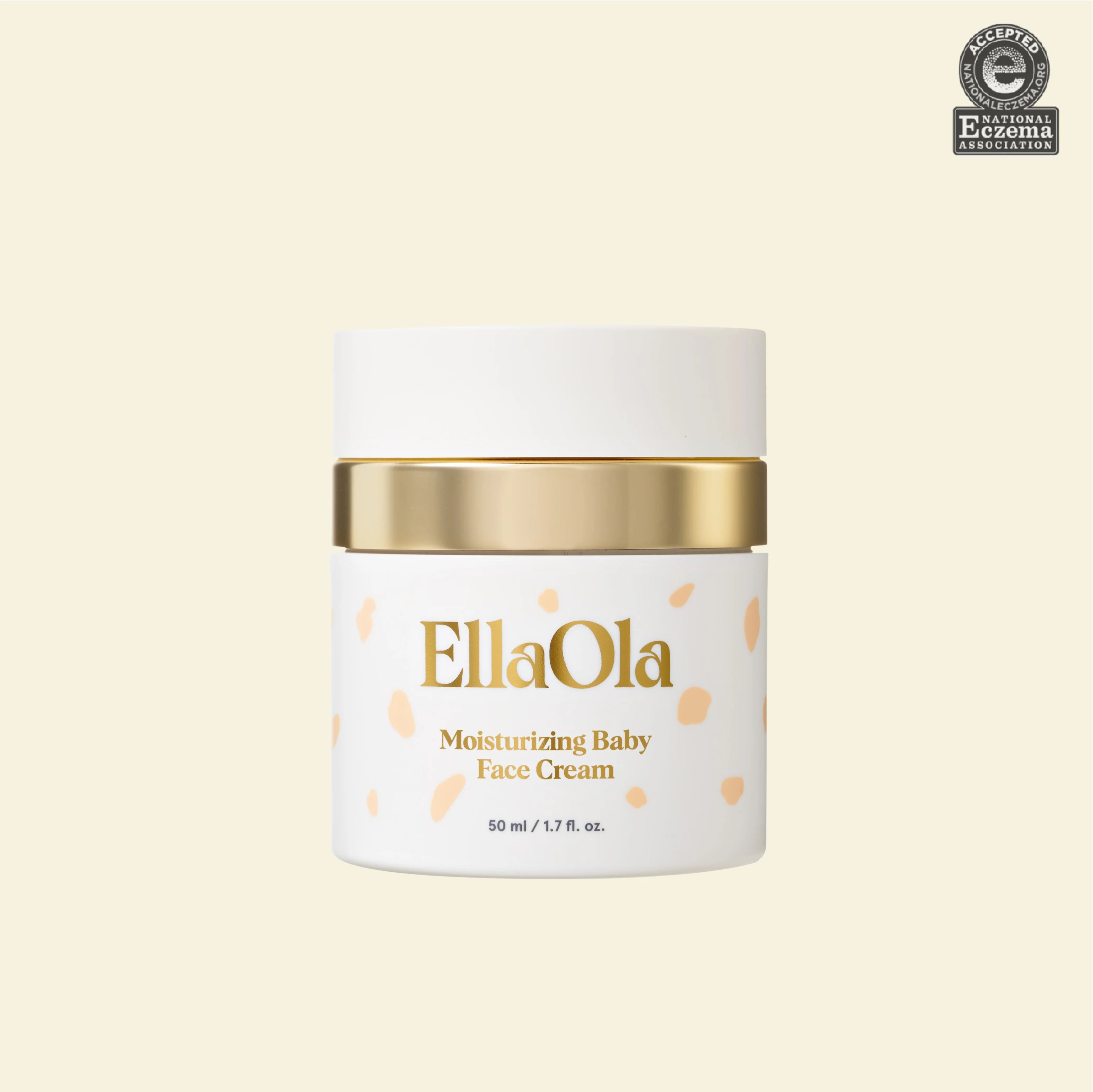 EllaOla moisturizing baby face cream jar on a beige background