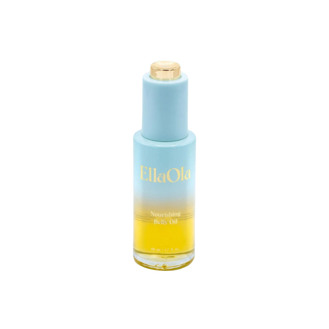 Bottle of Ella Ola body oil with a gradient design on a white background