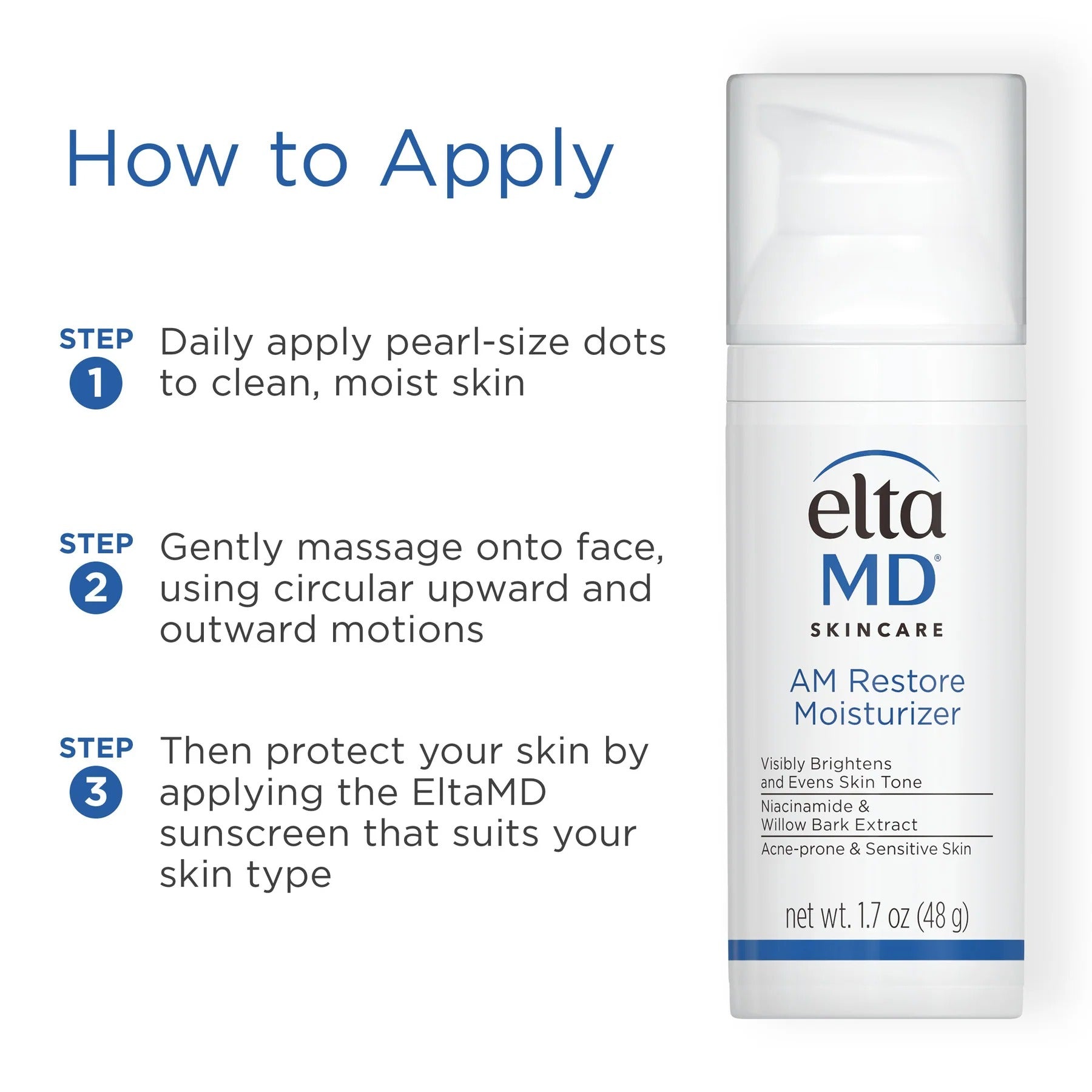 Eltamd skincare product with application instructions on a white background