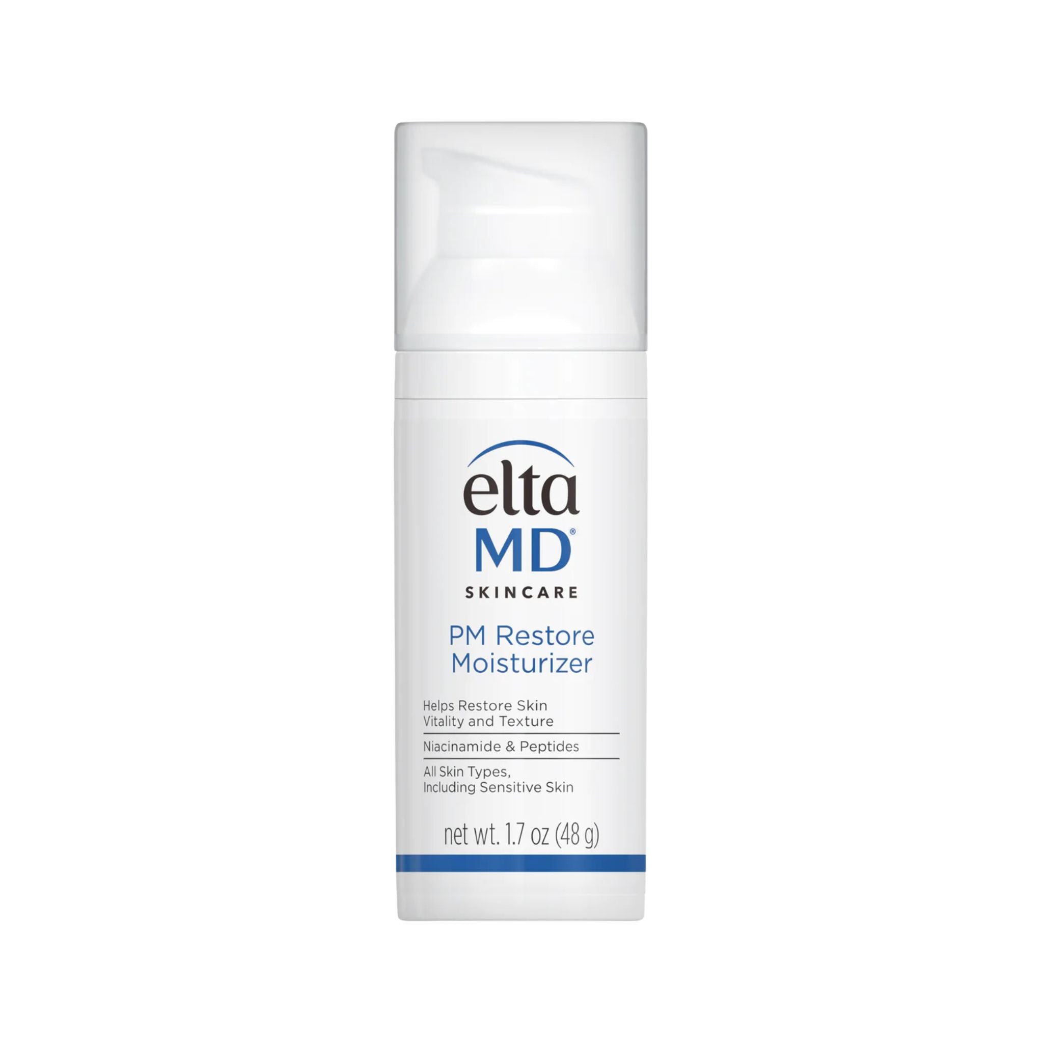 Elta MD PM Restore Moisturizer bottle on a white background