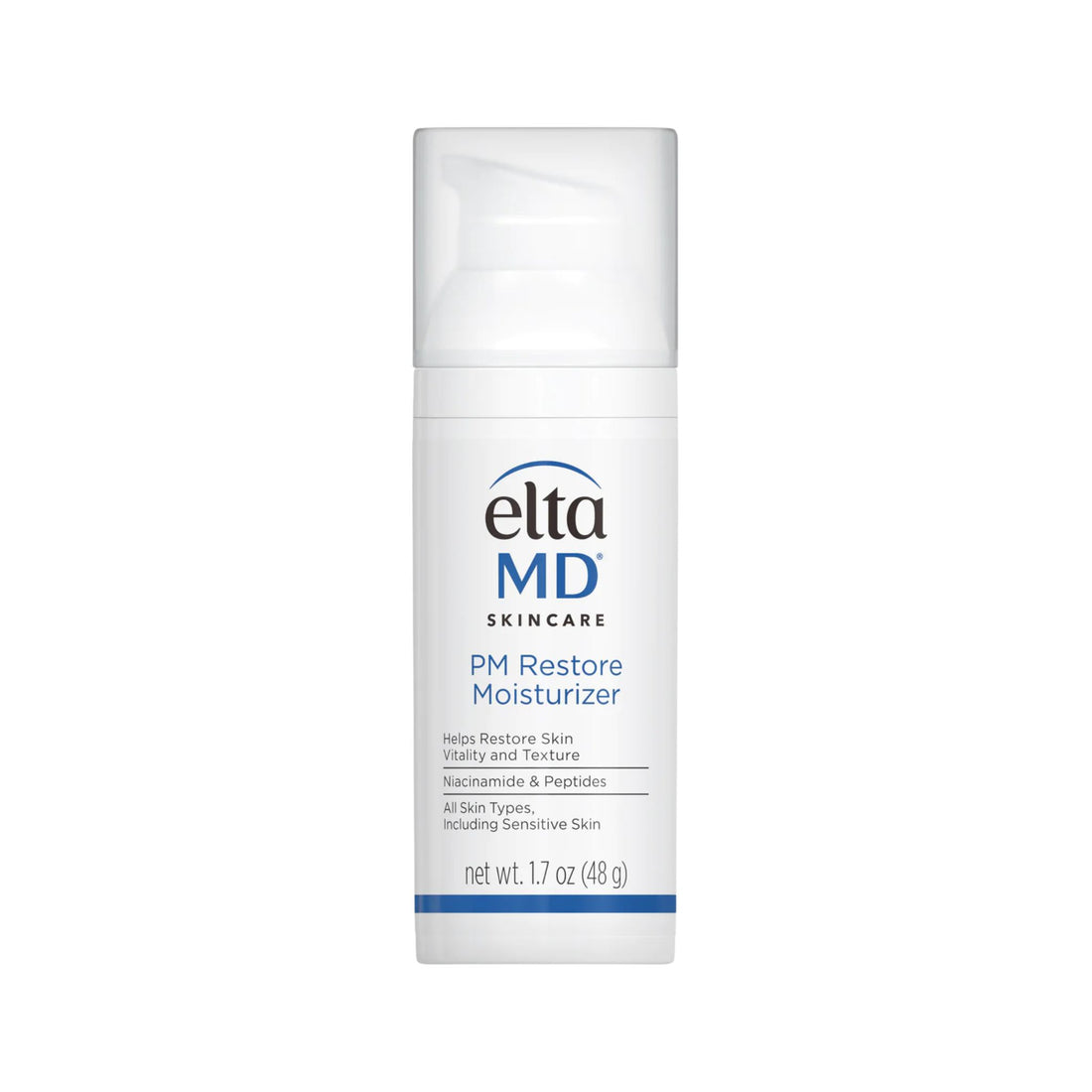 Elta MD PM Restore Moisturizer bottle on a white background
