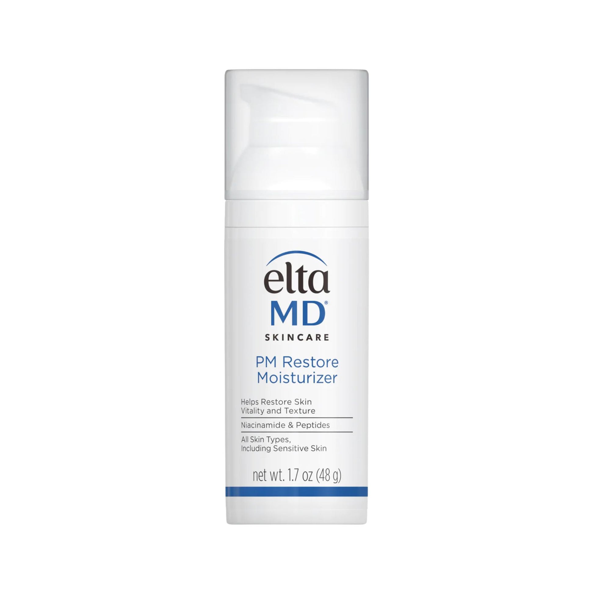 Elta MD PM Restore Moisturizer bottle on a white background