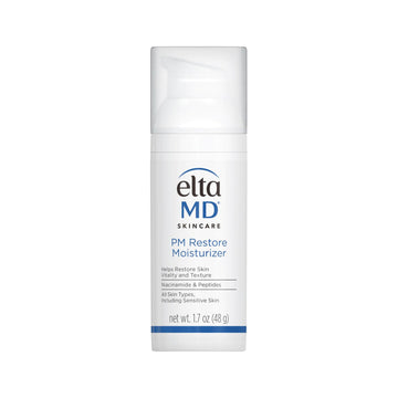 Elta MD PM Restore Moisturizer bottle on a white background