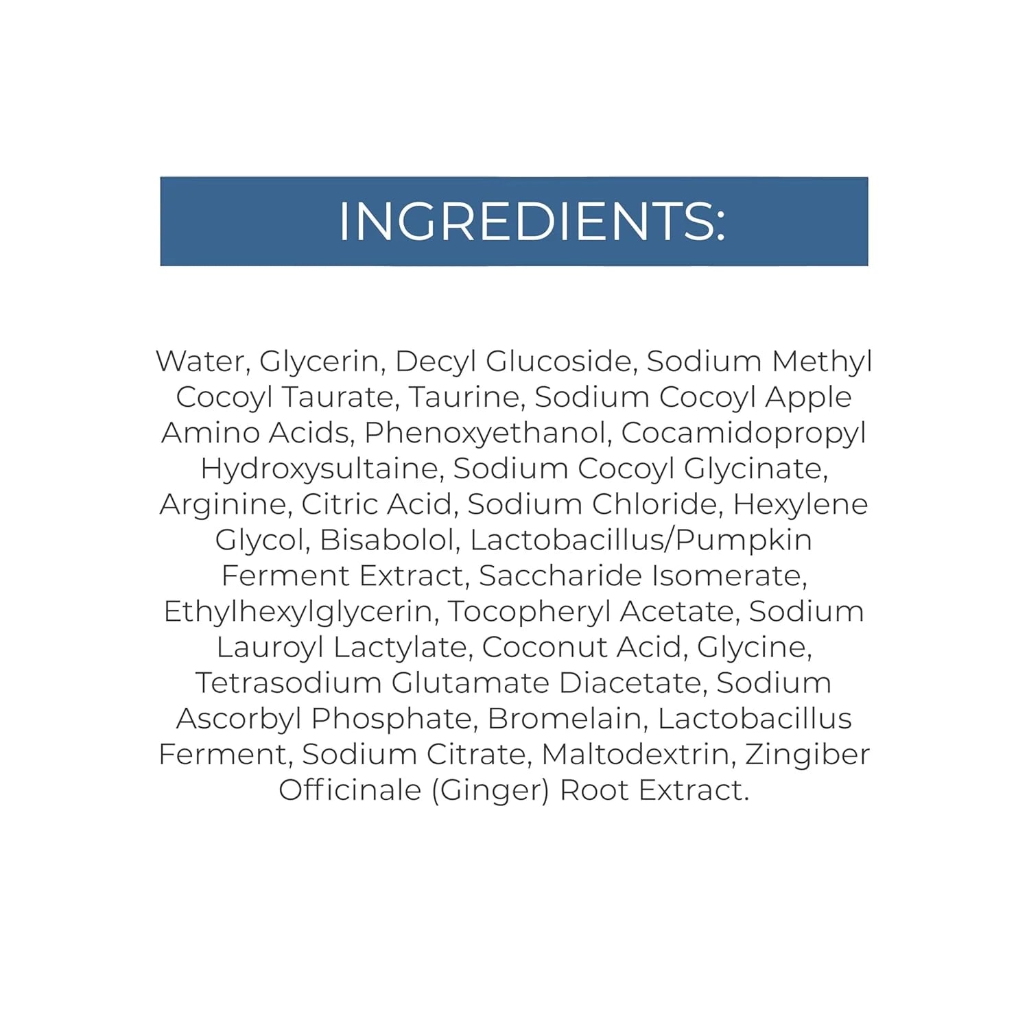 List of ingredients on a white background with a blue header.