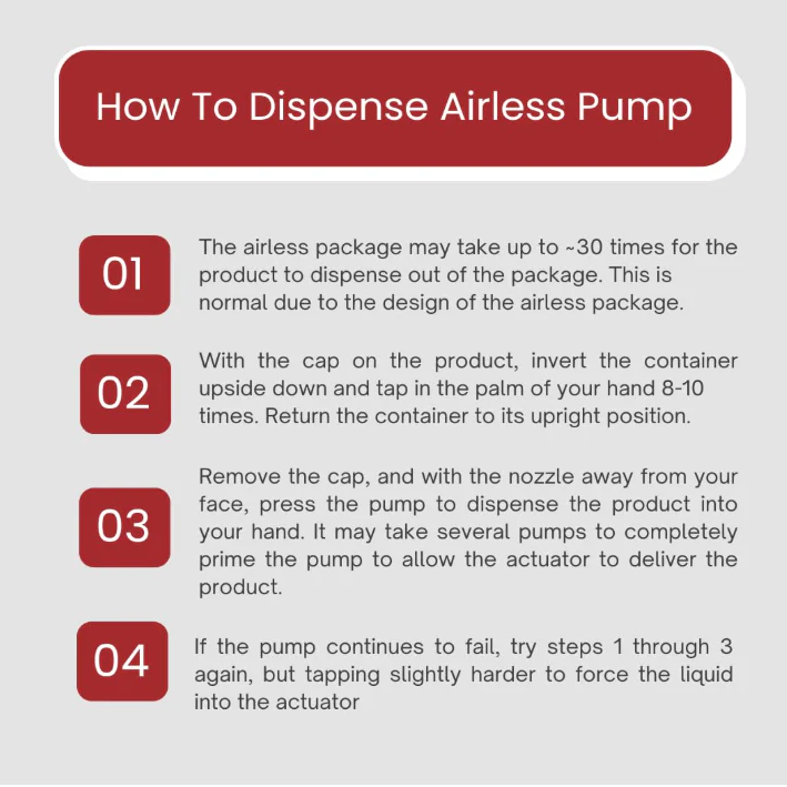 Step-by-step guide showing how to dispense EltaMD’s airless pump packaging.