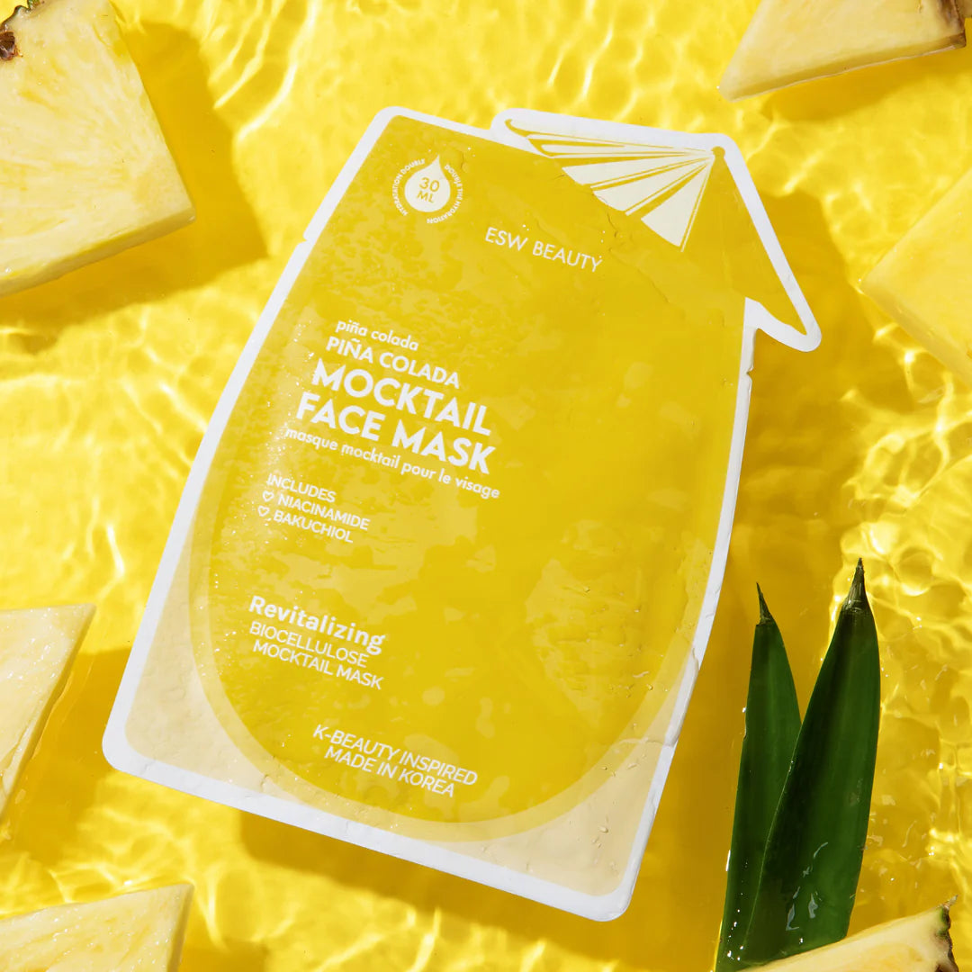 ESW Beauty Piña Colada Revitalizing Biocellulose Mocktail Mask made from coconut-based biocellulose, available at The Pharmacy Lab.