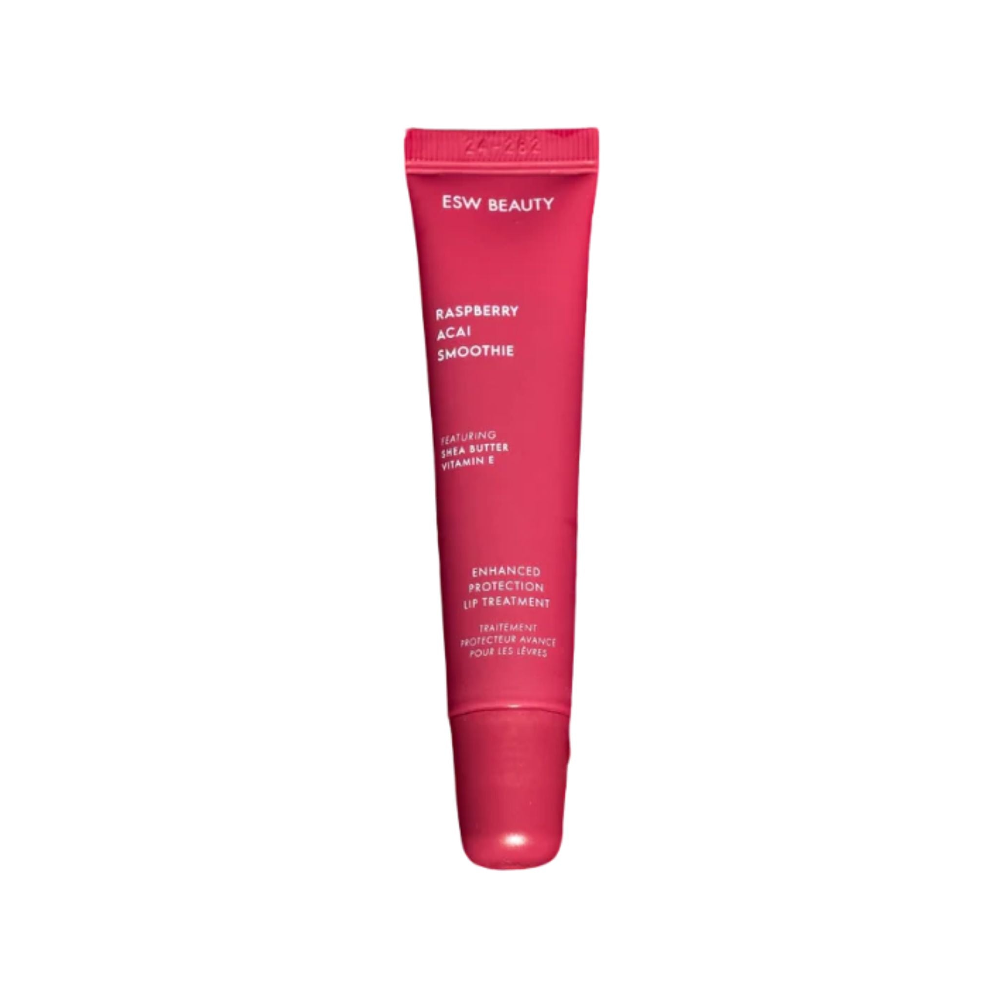 The Pharmacy Lab ESW Beauty Raspberry Acai Smoothie Enhanced Protection Lip Treatment in a sleek pink tube on a white background