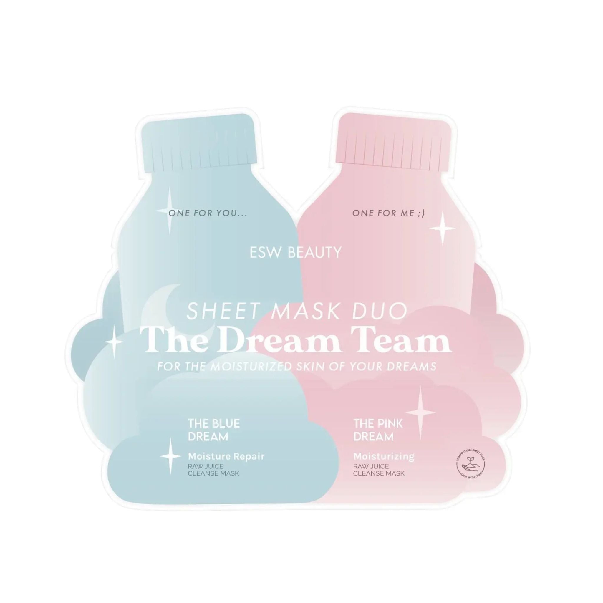 ESW Beauty The Dream Team Sheet Mask Duo at The Pharmacy Lab, featuring The Blue Dream and The Pink Dream moisturizing sheet masks.