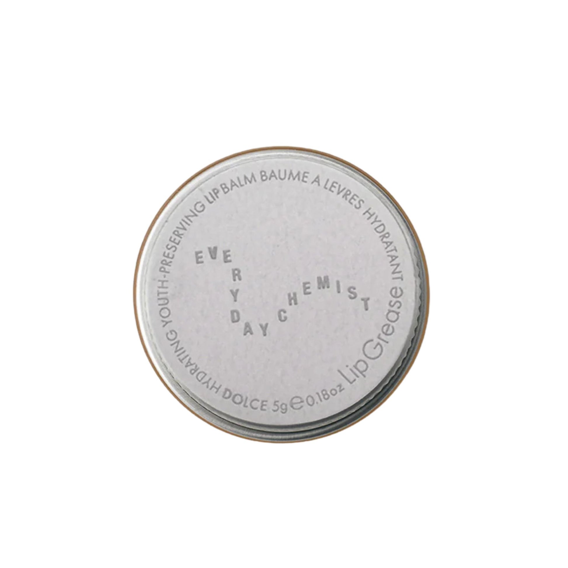 Lip balm container with 'Every Day Chemist' branding on a white background