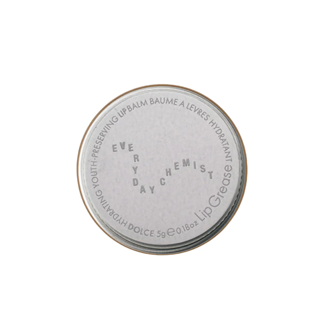 Lip balm container with 'Every Day Chemist' branding on a white background