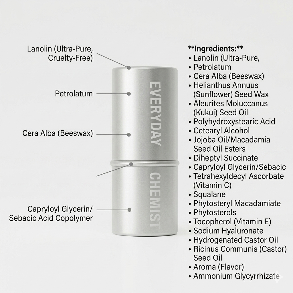 Silver tube labeled 'Everyday Chemist' with ingredient list on a white background