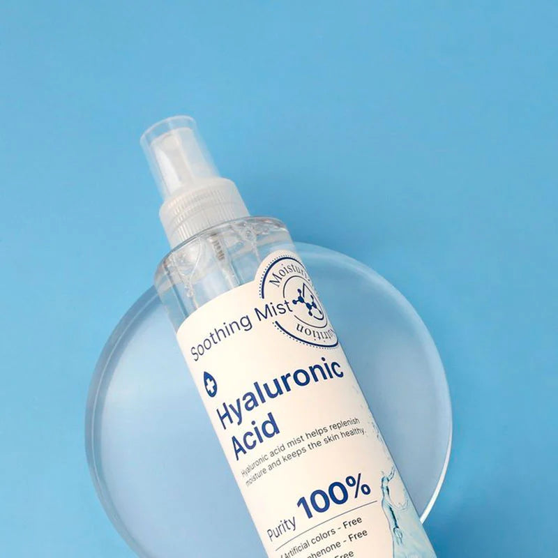 Hyaluronic Acid spray bottle with a blue background