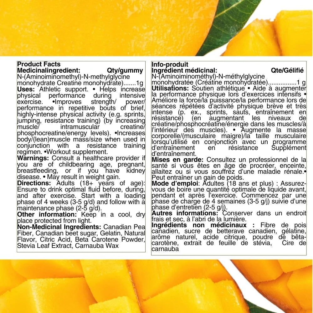 Product label with text and images of gummy bears on a yellow background