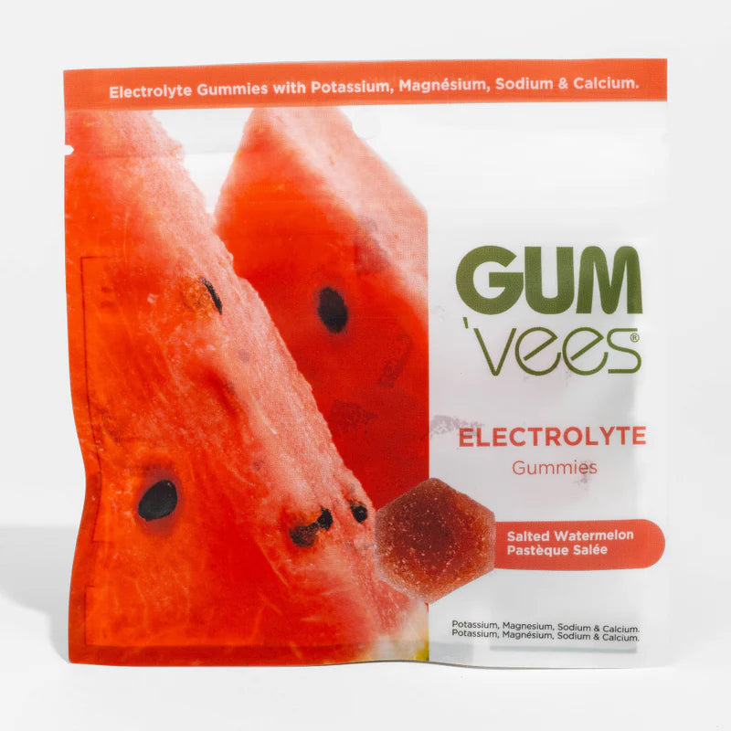 GUM'vees Salted Watermelon Electrolyte Gummies in white background.
