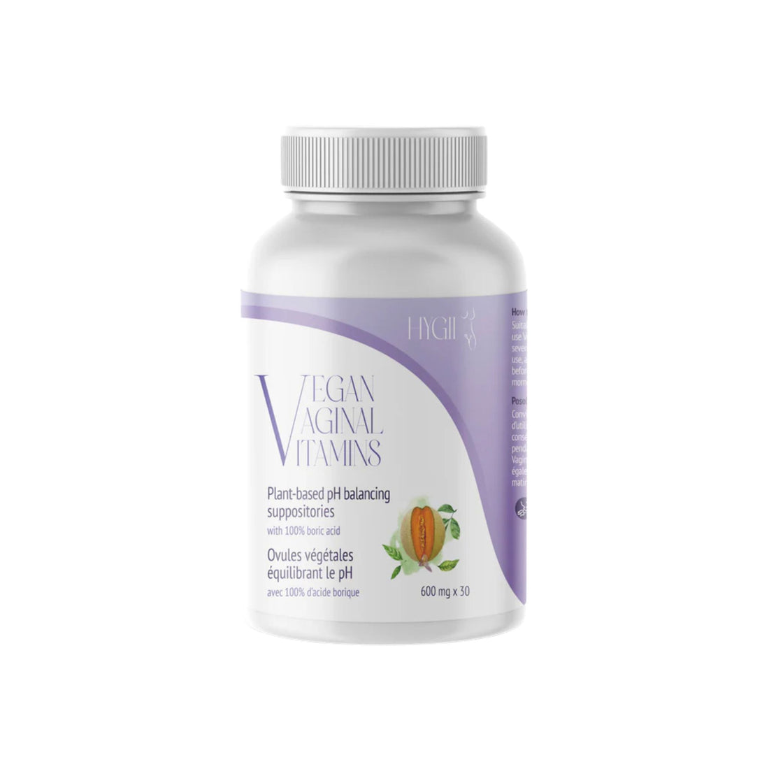 Bottle of Vegan Vaginal Vitamins on a white background