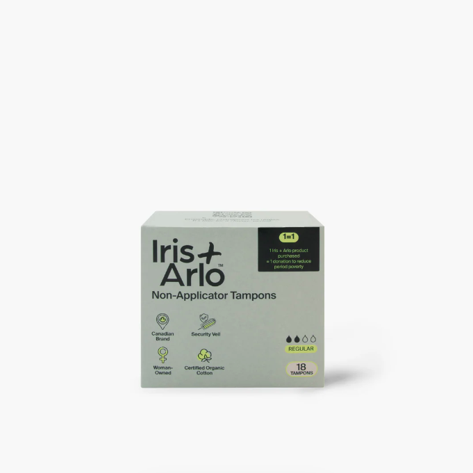 Box of Iris Arlo non-applicator tampons on a white background