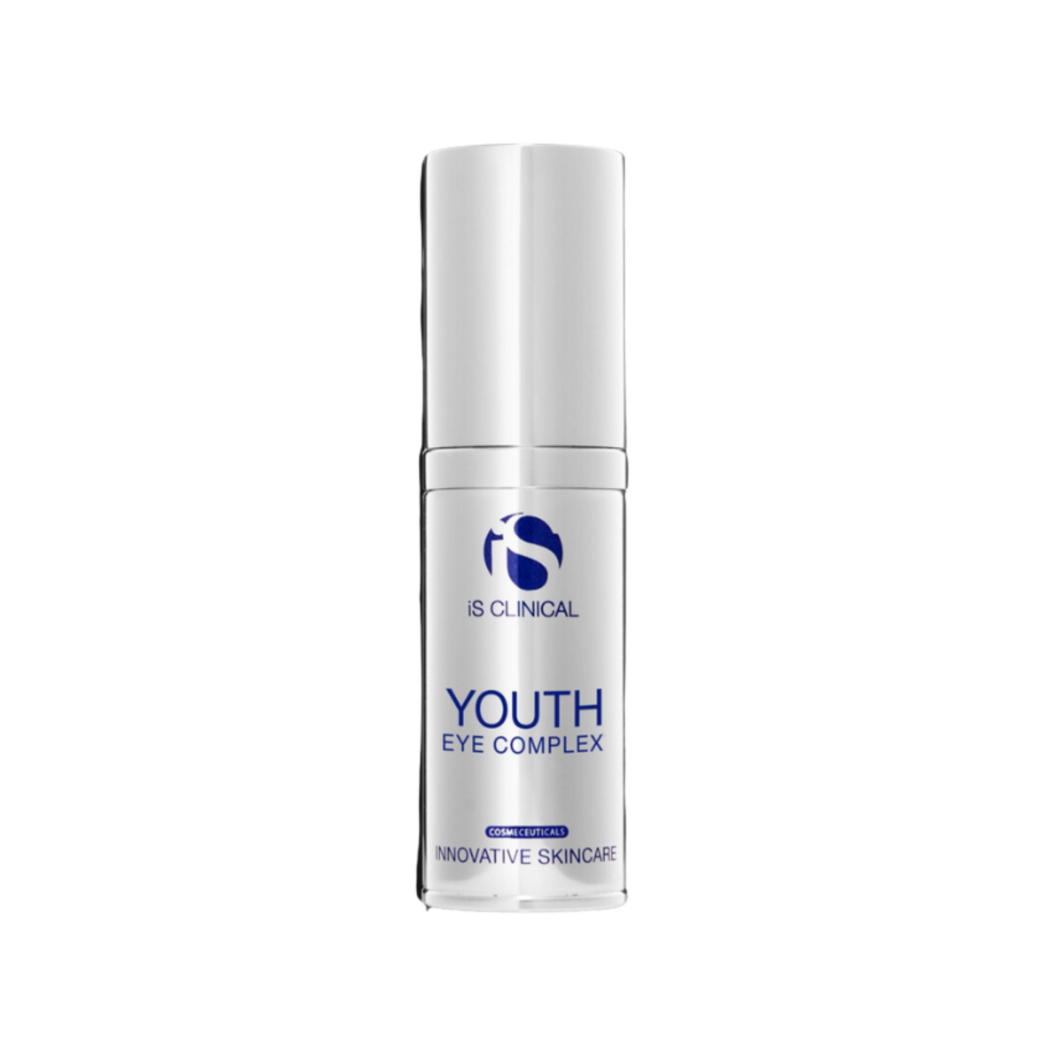 Skincare bottle labeled 'Youth Eye Complex' on a white background