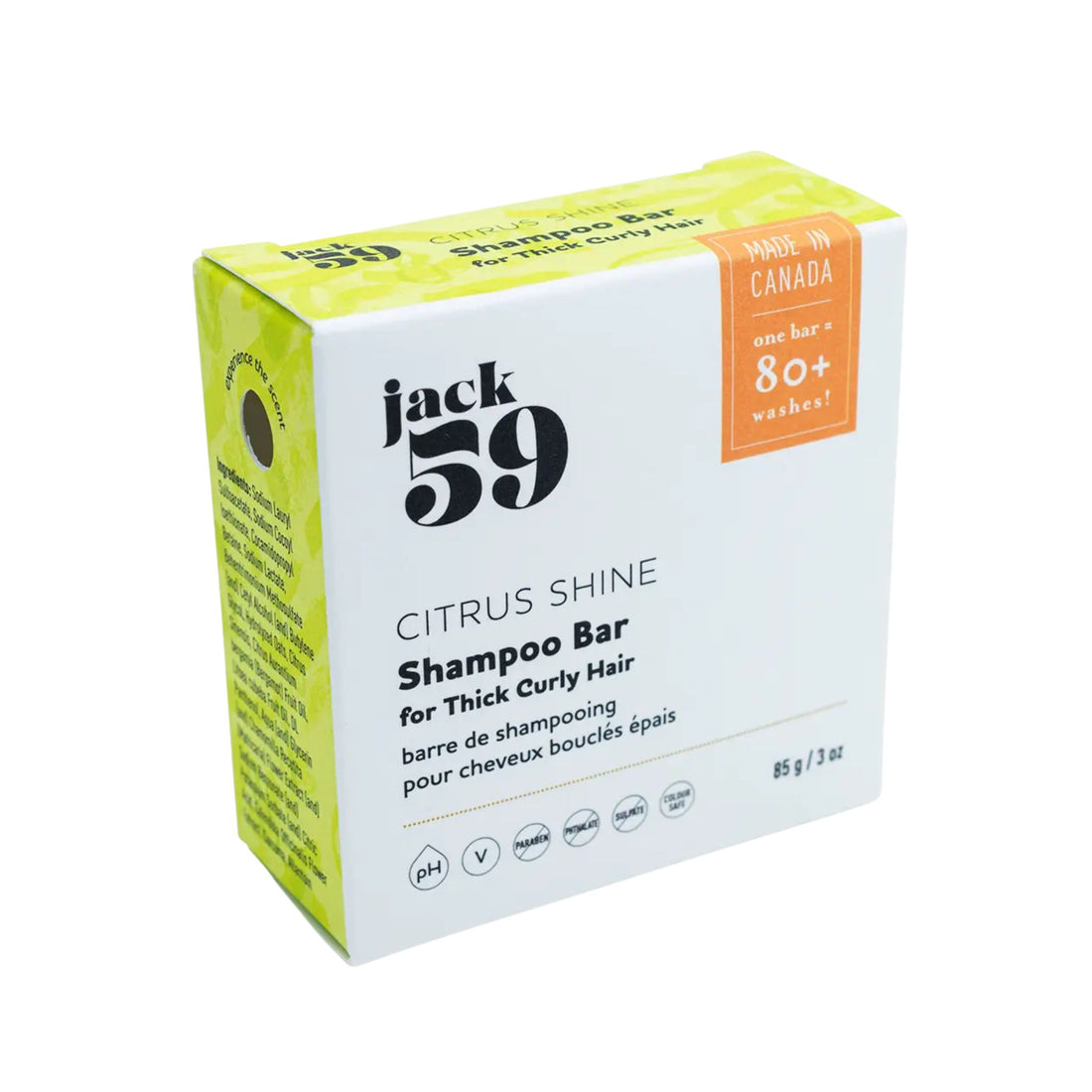 Jack 59 Citrus Shine Shampoo Bar packaging on a white background