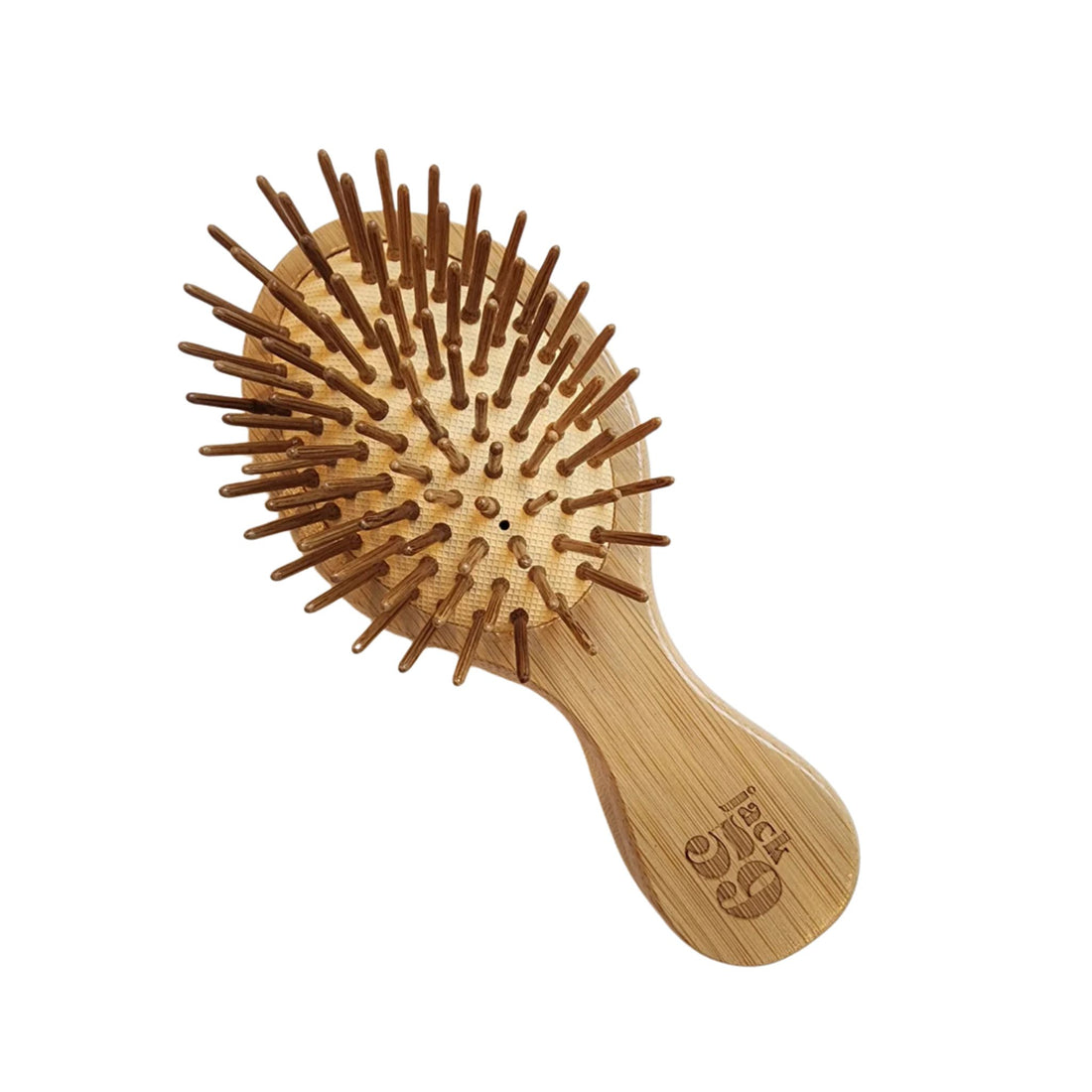 Wooden hairbrush with bristle design on a white background