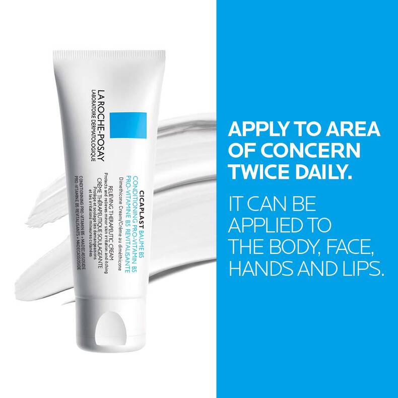 Instruction visual – apply twice daily on face, body, hands, and lips.