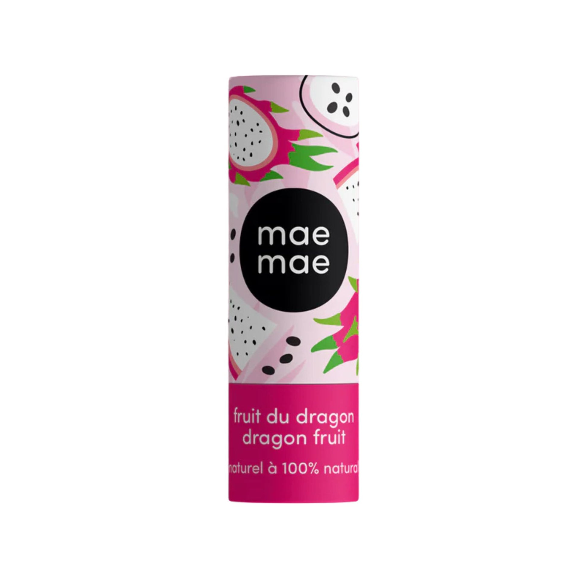 Packaged dragon fruit with 'mae mae' branding on a white background