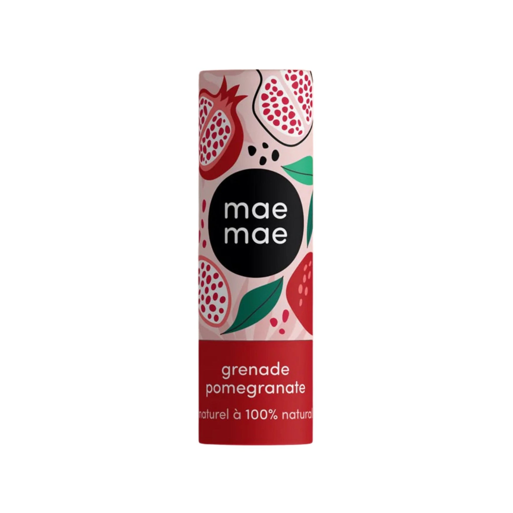 Product packaging with 'mae maе' branding and pomegranate design on a white background