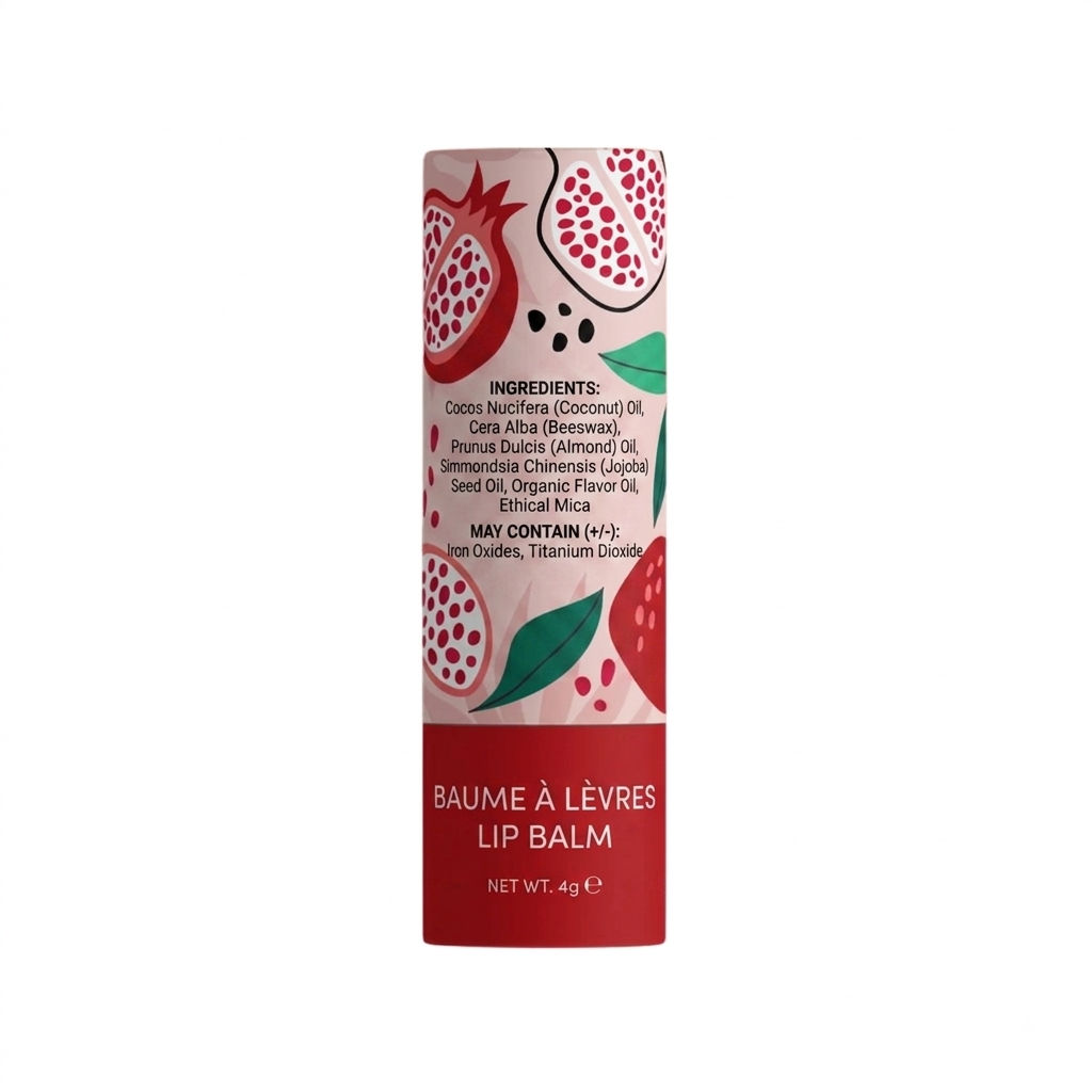Product packaging with 'mae maе' branding and pomegranate design on a white background