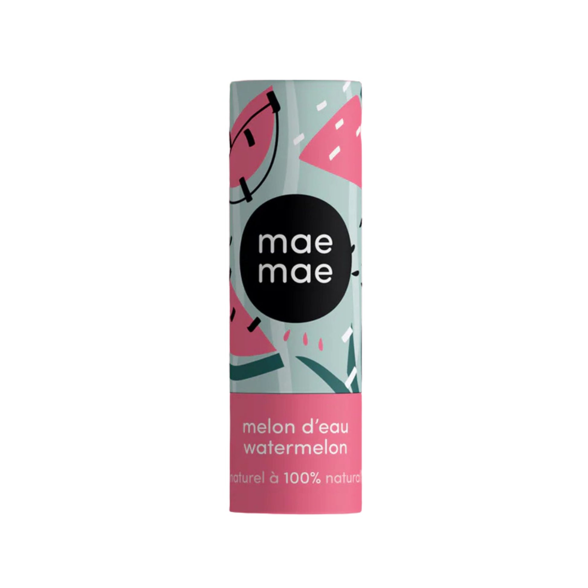 Product packaging with 'mae mae' branding and watermelon design on a white background