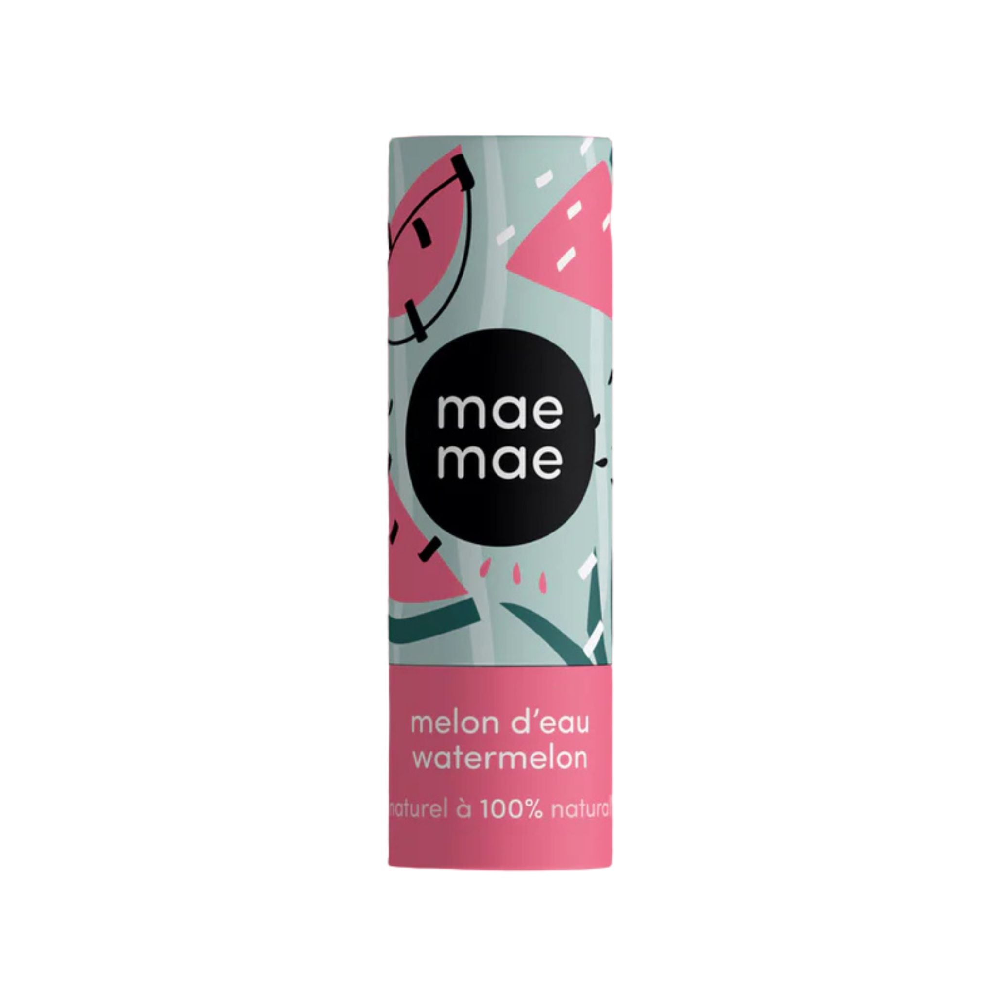 Product packaging with 'mae mae' branding and watermelon design on a white background