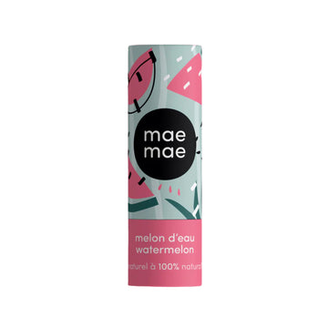 Product packaging with 'mae mae' branding and watermelon design on a white background