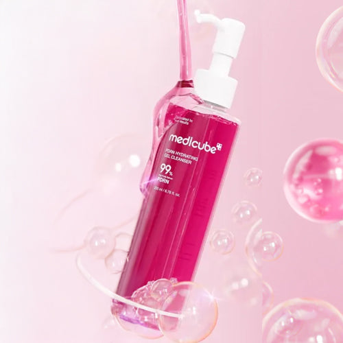The Pharmacy Lab Medicube PDRN Hydrating Gel Cleanser 200ml pink gel cleanser bottle with pump for daily gentle cleansing