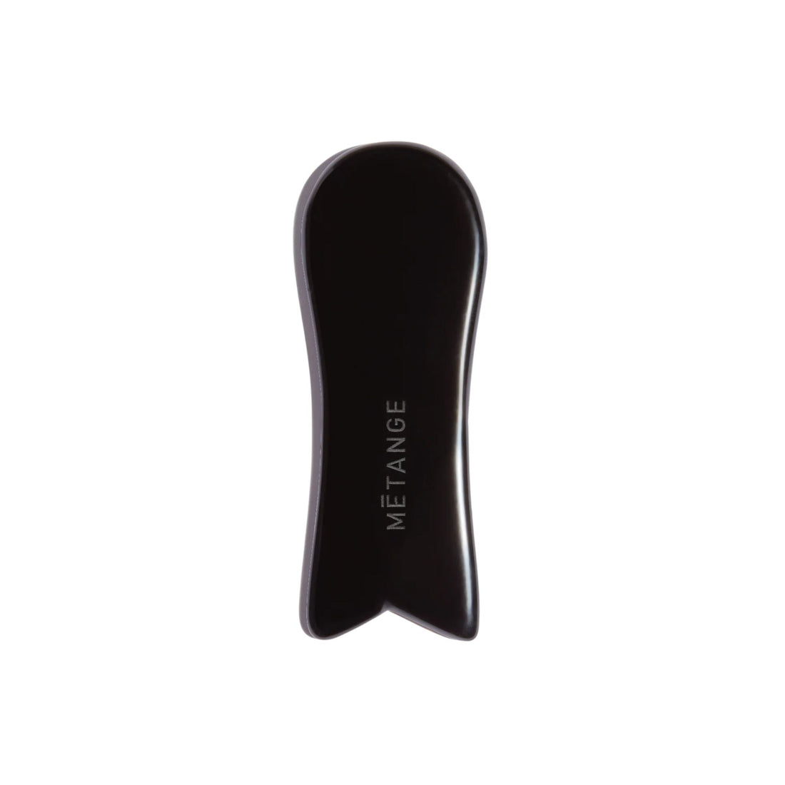 Black gua sha tool with 'METANGE' branding on a white background