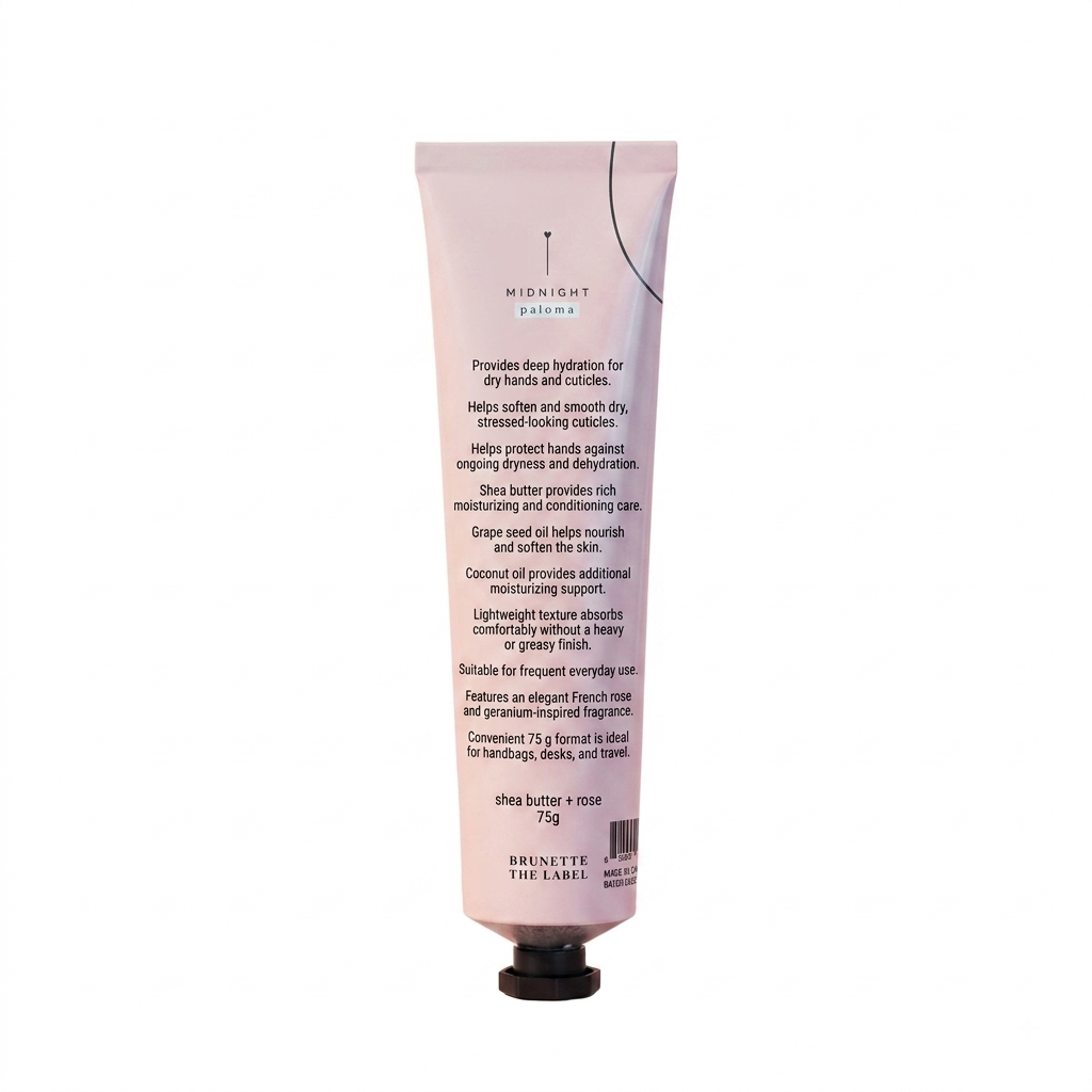 A pink squeeze tube of 'self care club' Cuticle Savior Hand Cream by 'Mistral Paris' on a solid white background.