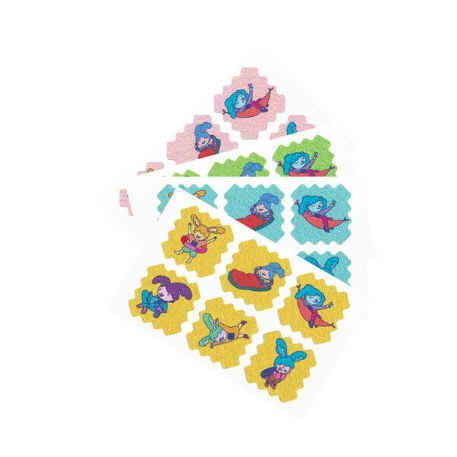 Colorful children's stickers with cartoon characters on a white background