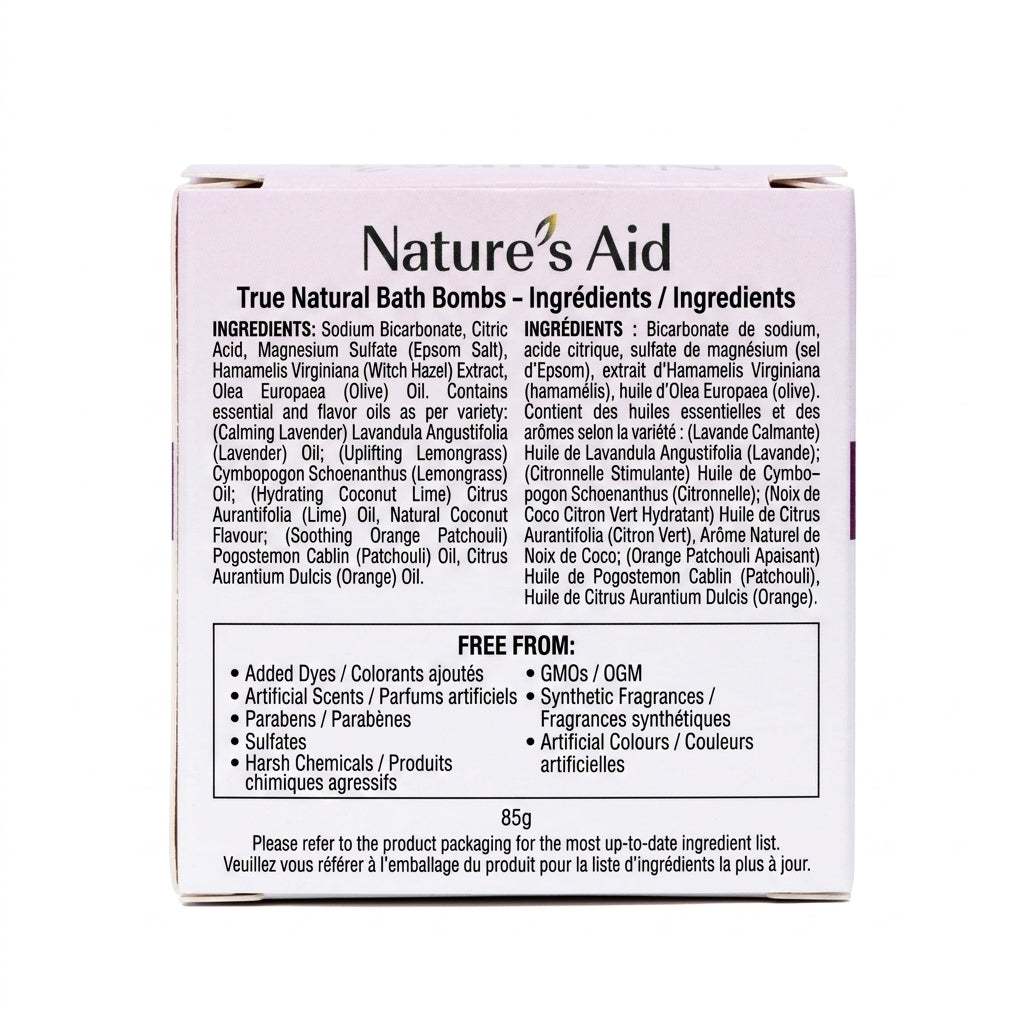 Nature's Aid True Natural Bath Bomb packaging on a white background