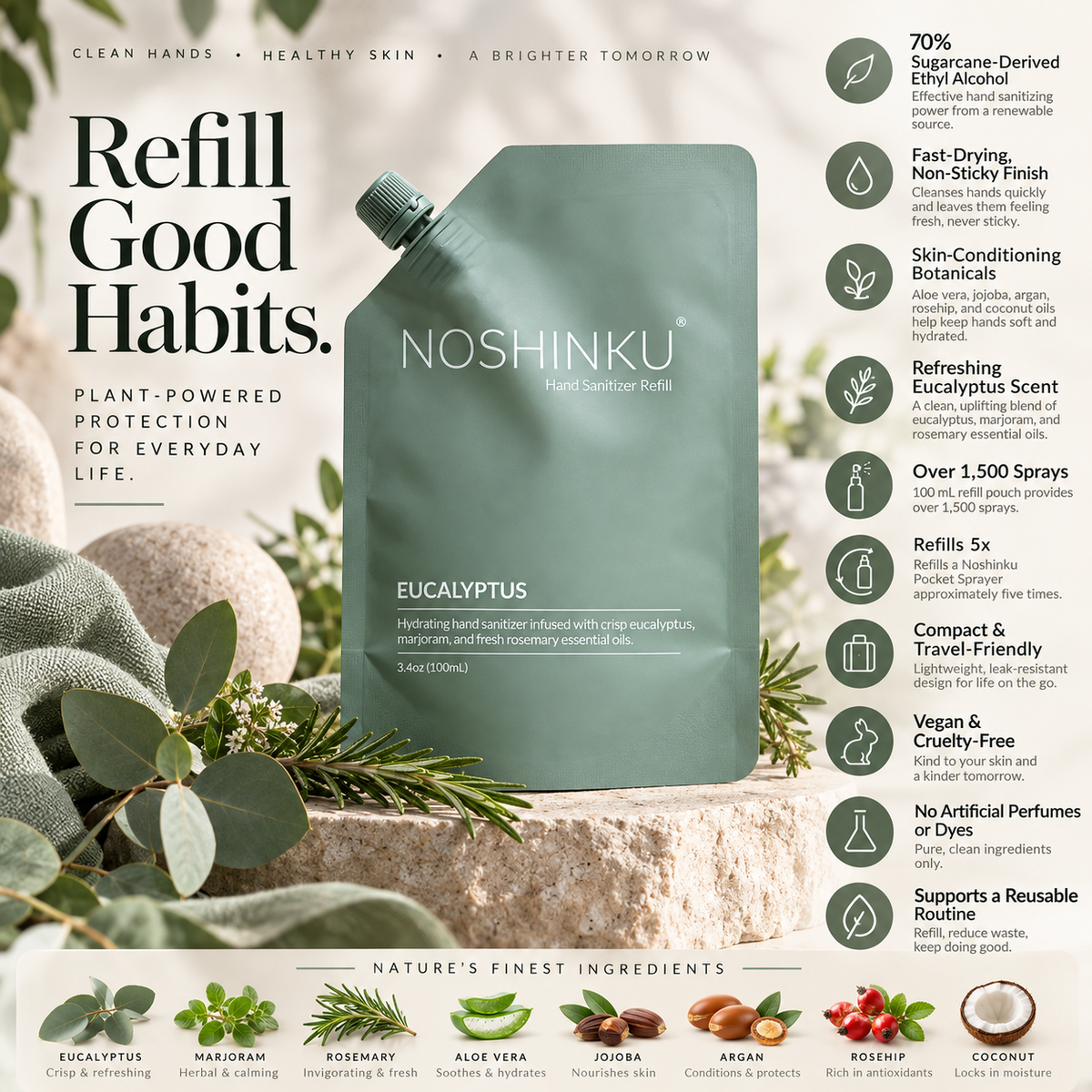 Noshinku Eucalyptus Hand Sanitizer Refill Pouch
