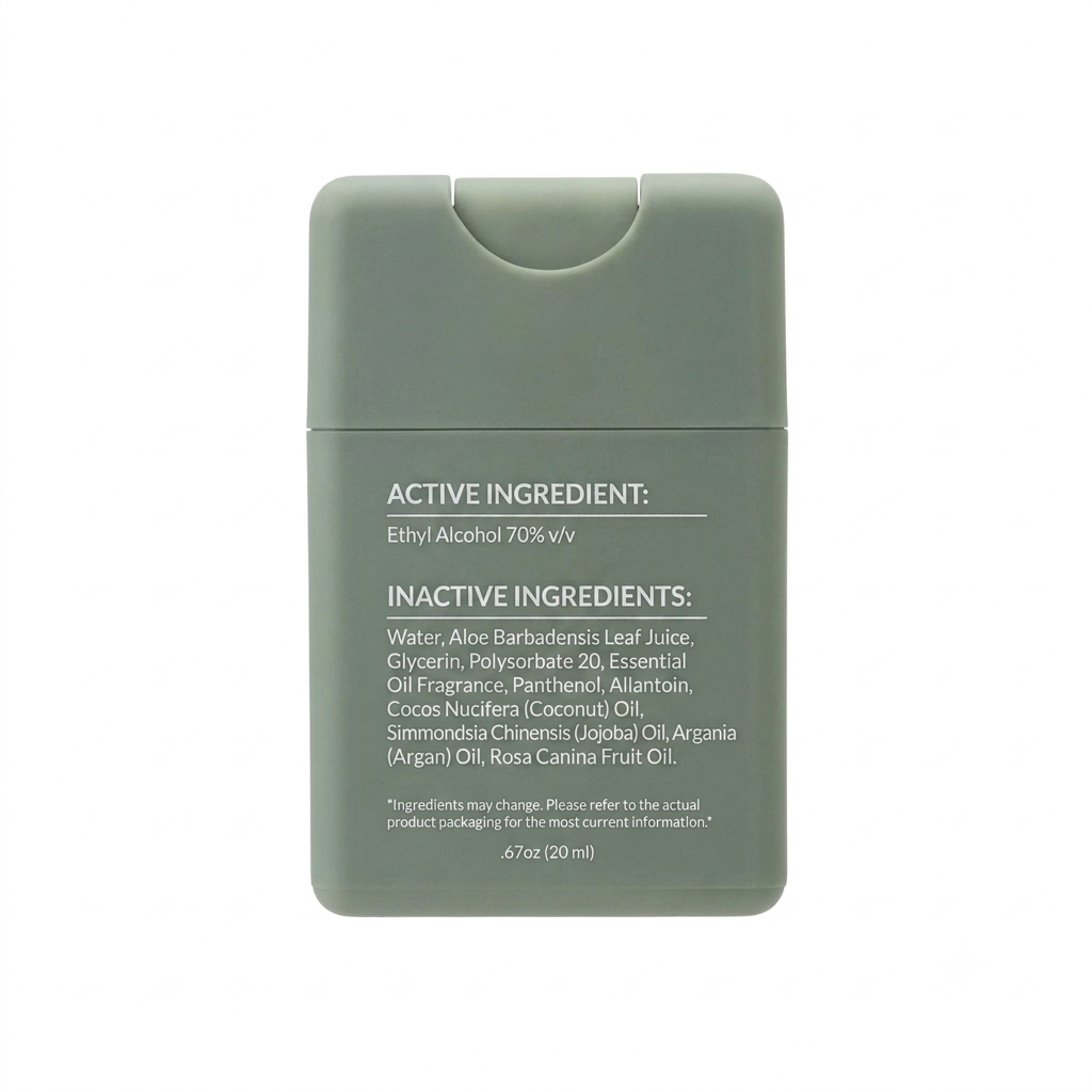Noshinku Eucalyptus hand sanitizer in a rectangular, matte sage green plastic bottle with a flip-top cap, shown on a plain white background.