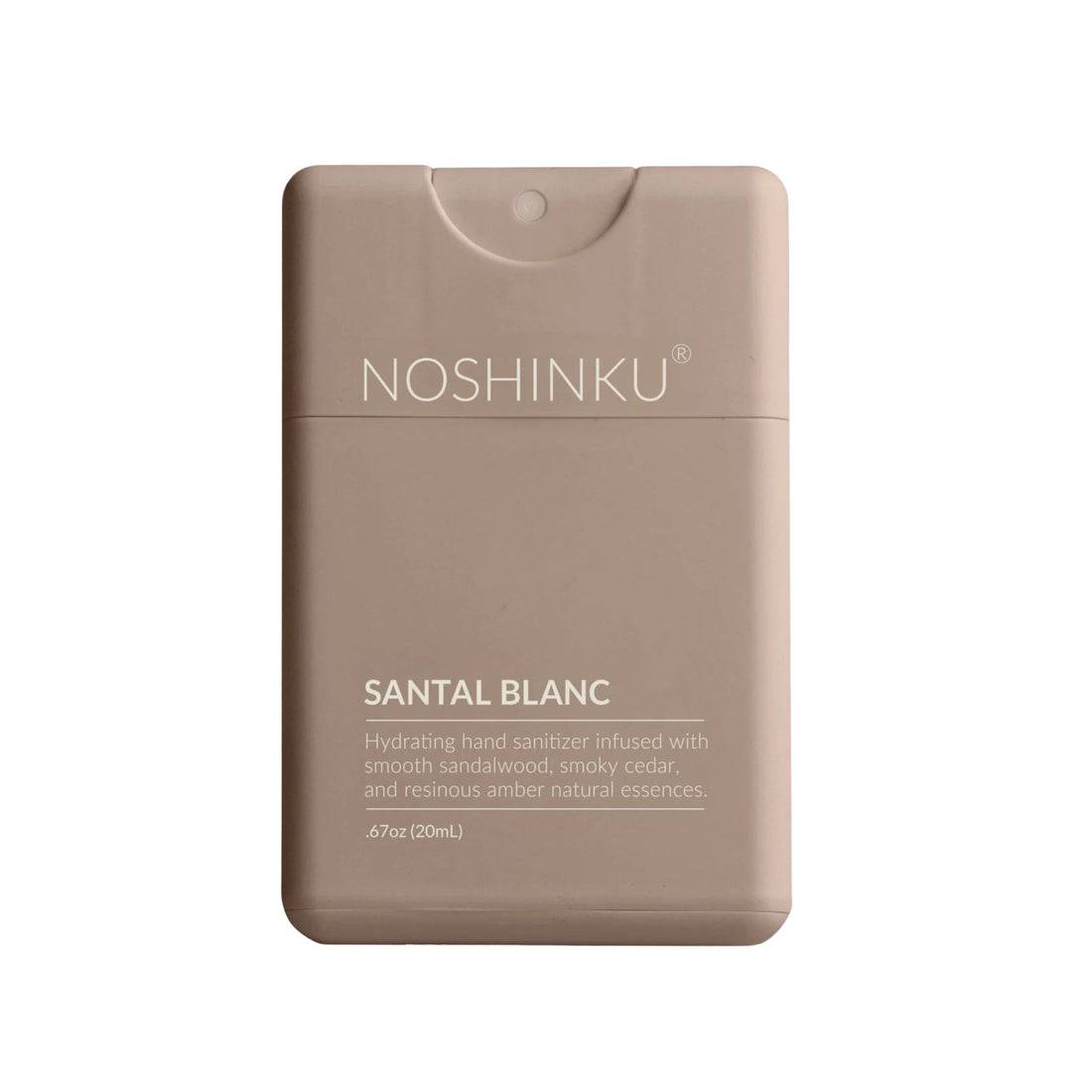 The Pharmacy Lab Noshinku Santal Blanc Pocket Sprayer hydrating hand sanitizer with sandalwood, smoky cedar, and amber notes