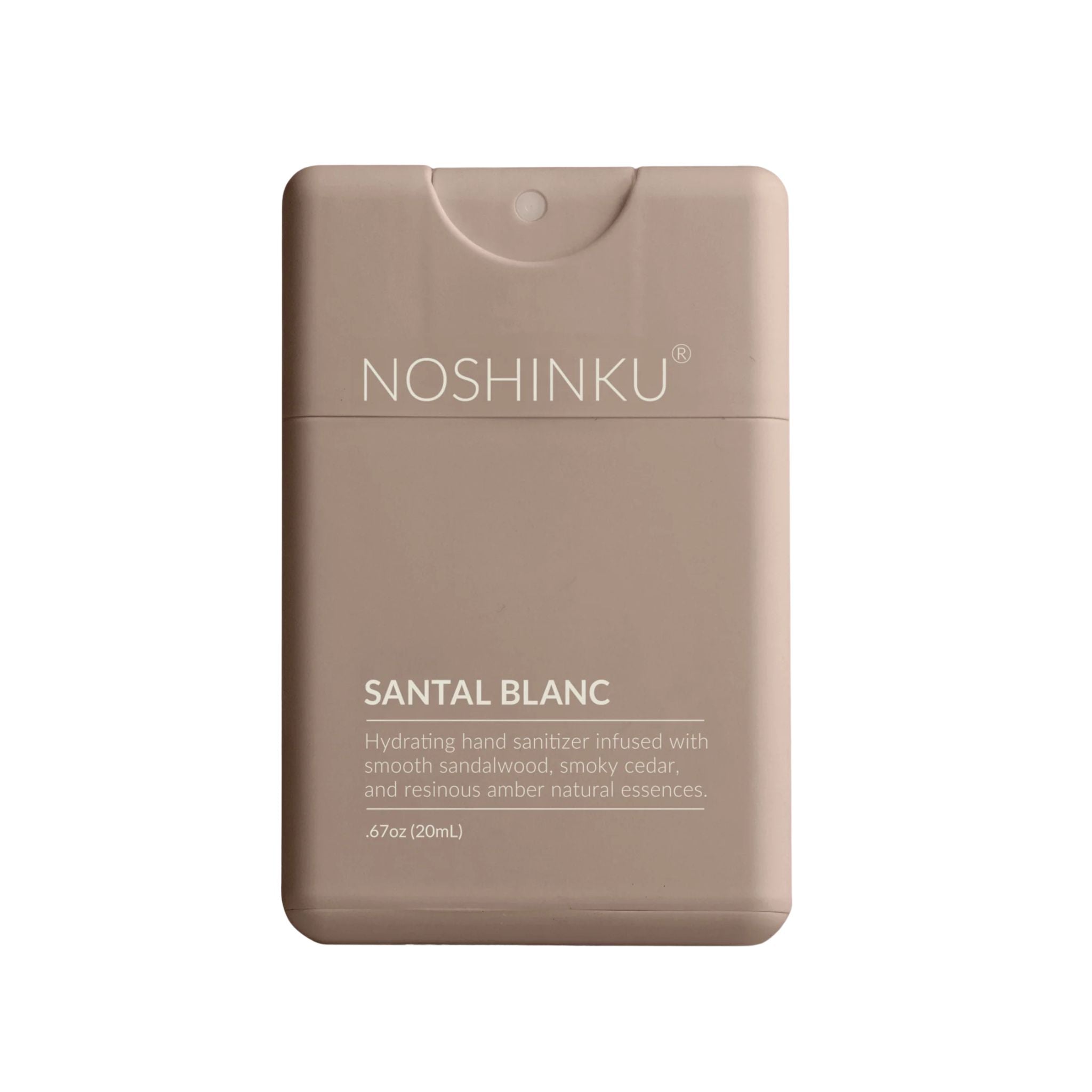 The Pharmacy Lab Noshinku Santal Blanc Pocket Sprayer hydrating hand sanitizer with sandalwood, smoky cedar, and amber notes