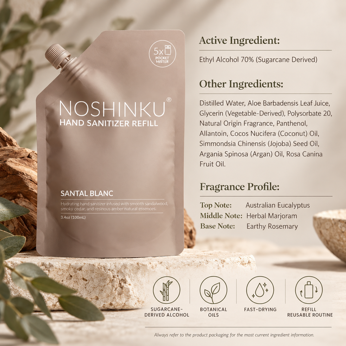 Noshinku Santal Blanc Hand Sanitizer Refill Pouch