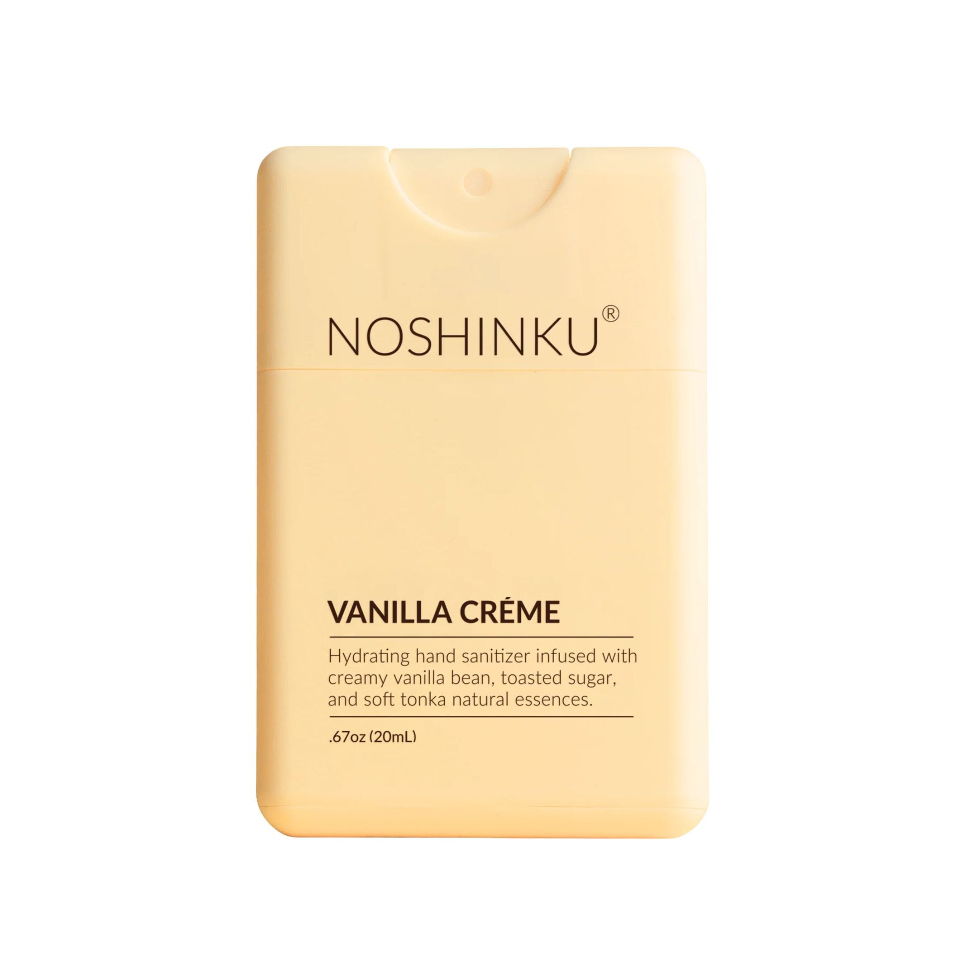 The Pharmacy Lab Noshinku Vanilla Crème Pocket Sprayer hydrating hand sanitizer with creamy vanilla bean, toasted sugar, and soft tonka notes