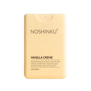 The Pharmacy Lab Noshinku Vanilla Crème Pocket Sprayer hydrating hand sanitizer with creamy vanilla bean, toasted sugar, and soft tonka notes